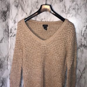 Tan/Beige V-neck Knit Sweater
